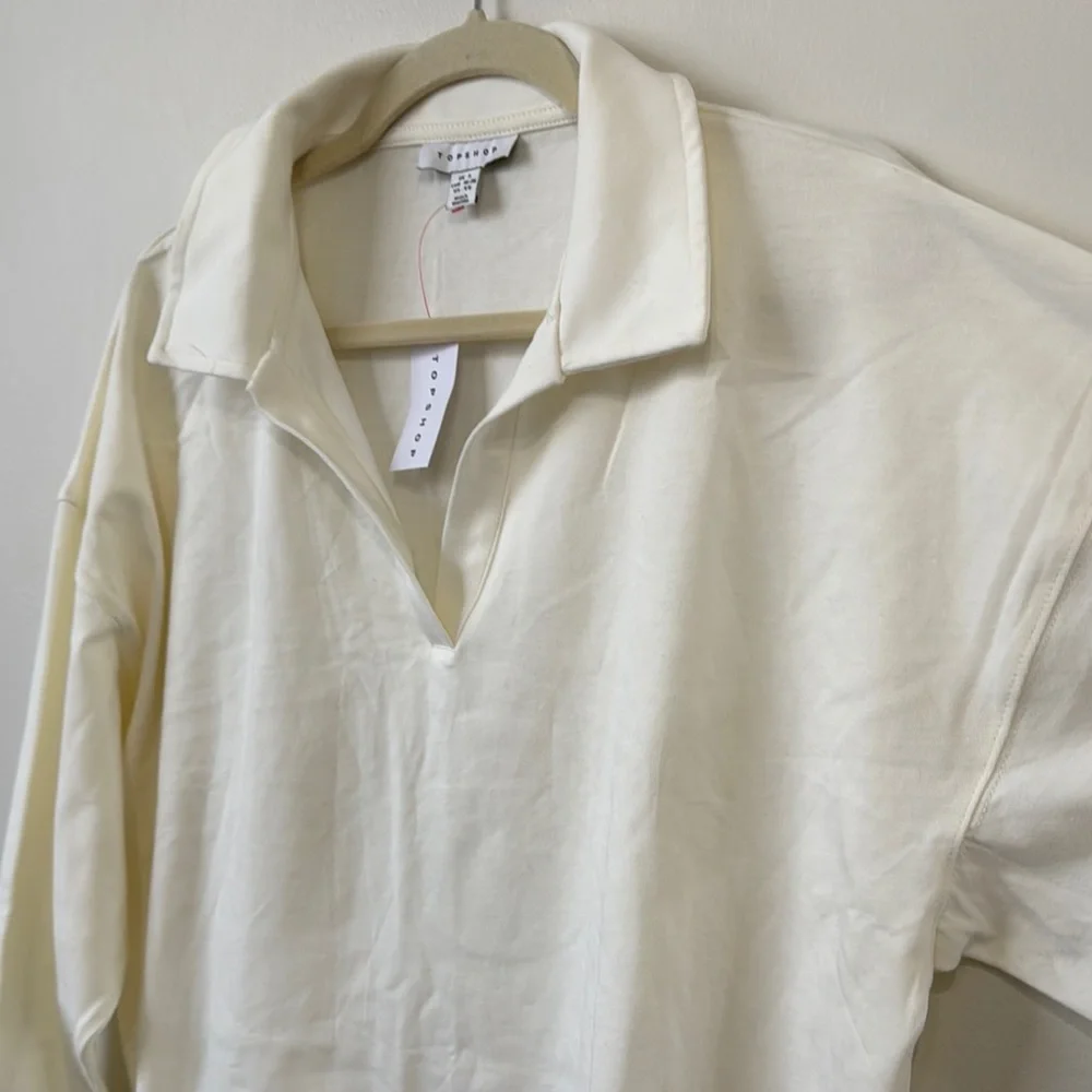 Topshop Oversized Collared Cream Women's Top New with tag long sleeve V Neck - Picture 5 of 9